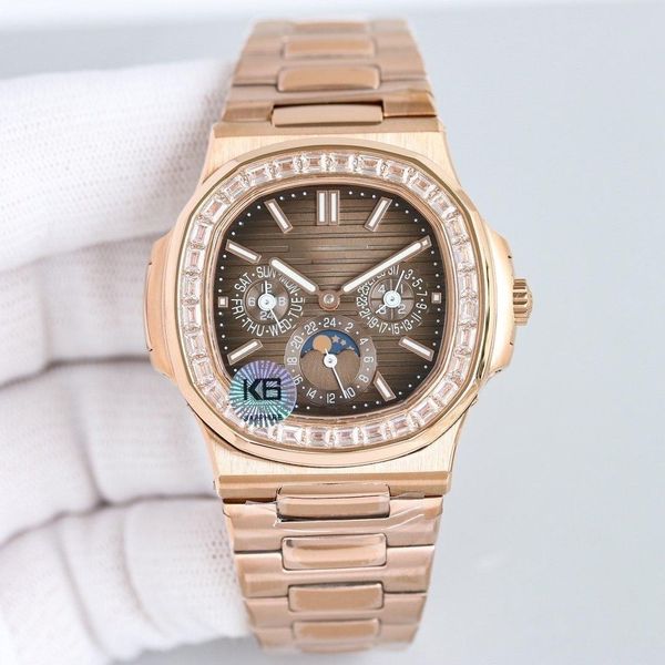 

new multi-functional, leisure sports watch, high-quality luxury watch, day, moon, moon phase display, the movement is reprinted cal.240 auto, Slivery;brown