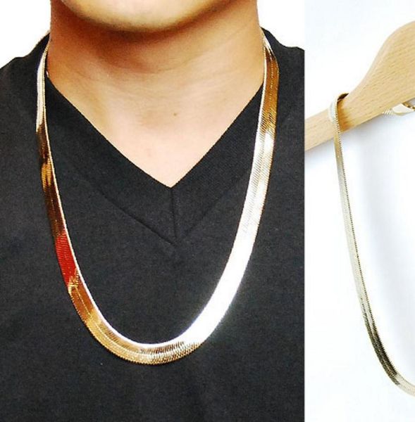 

golden chain boutique 1cm flat /dragon bone retro copper hip hop herringbone necklace metal women men jewelry9584331, Silver