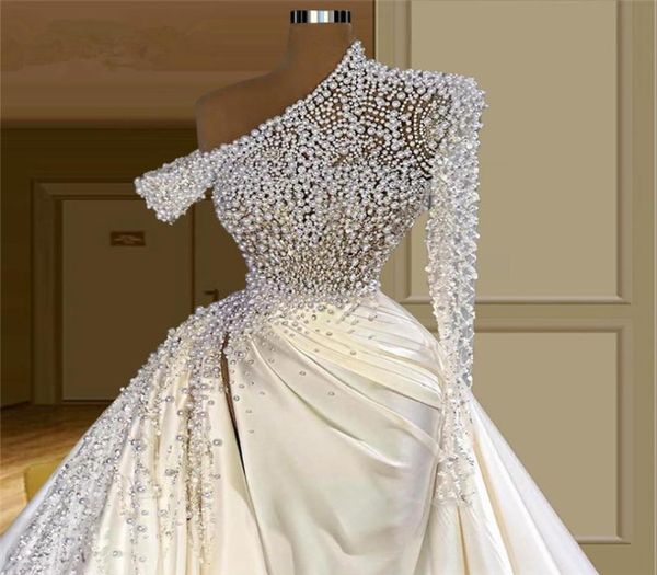 

pearls robe de mariee wedding dress chic custom beading long sleeves dubai arabic bride dresses vestido de noiva bridal gow9538399, White