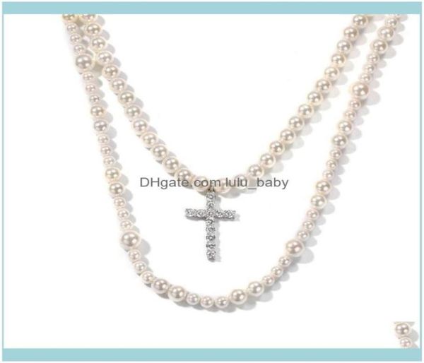 

chains necklaces pendants jewelrychains europe hip hop exaggeration cross 810mm pearl necklace pendant fashion out men and women 9533420, Silver