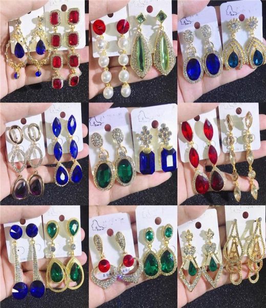 

europe united states retro colorful rhinestone women drop earrings long bohemian glass drill temperament wedding jewelry89884007878919, Silver