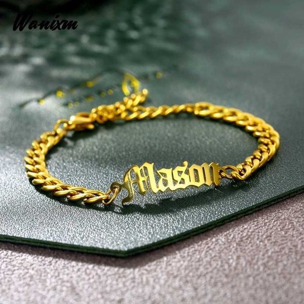 

custom personalized stainless steel name 5mm cuban chain bracelets for men women customized vintage nameplate bracelet jewelry l230620, Golden;silver