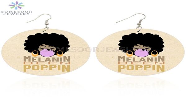 

somesoor melanin been poppin african wood drop earrings bubble gum girl afro natural hair design dangle jewelry for women gifts8589972, Silver