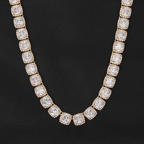 

hip hop jewelry necklace center 8 * 8 square zircon microinlaid rock sugar hip hop necklace, Silver