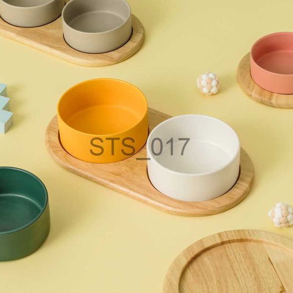 Dog Bowls Feeders Other Pet Supplies 400850ml Cat Large Capacity Bowl Small Dogs Food Water with Wood Stand Elevated Feeding Feeder Puppy Kitten x0