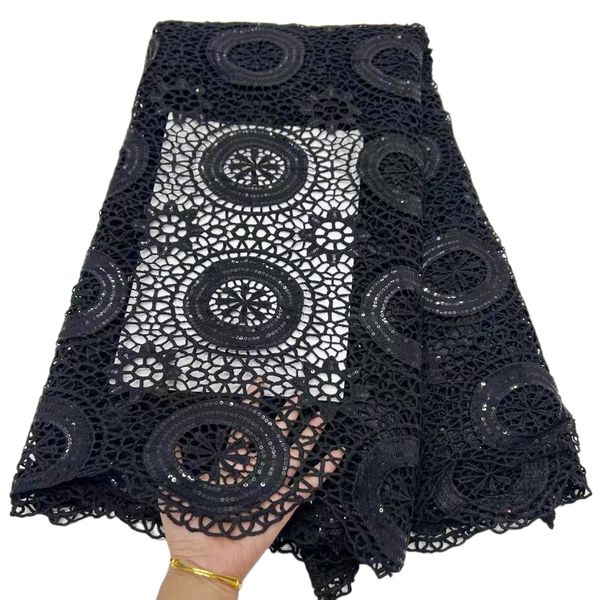 

yq-2100 milk fabric lace black 5 yards dress sewing african summer pattern daily 2023 sparkly commute dinner party gown new design simple ta, Black;white