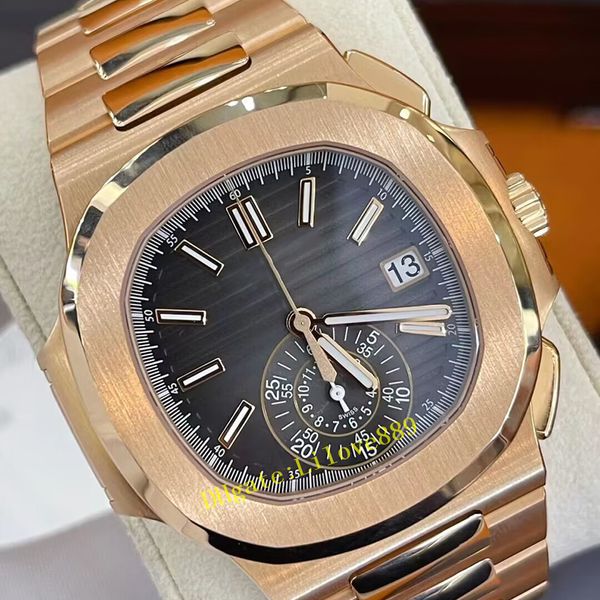 

mens watches 40mm 5980 nautilus 18k rose gold case automatic movement no chronograph strap transparent back men's sport wristwatches, Slivery;brown