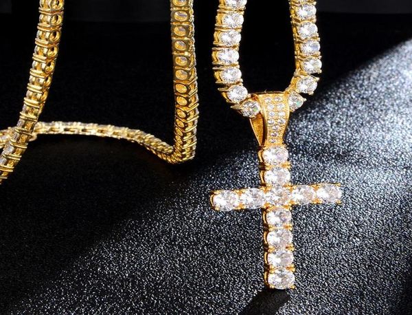 

men women zircon cross pendant gold silver copper material iced cz pendants necklace chain fashion hip hop jewelry chains6636200