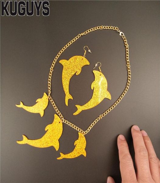 

dolphin dangle earrings gold silver glitter acrylic jewelry09671831