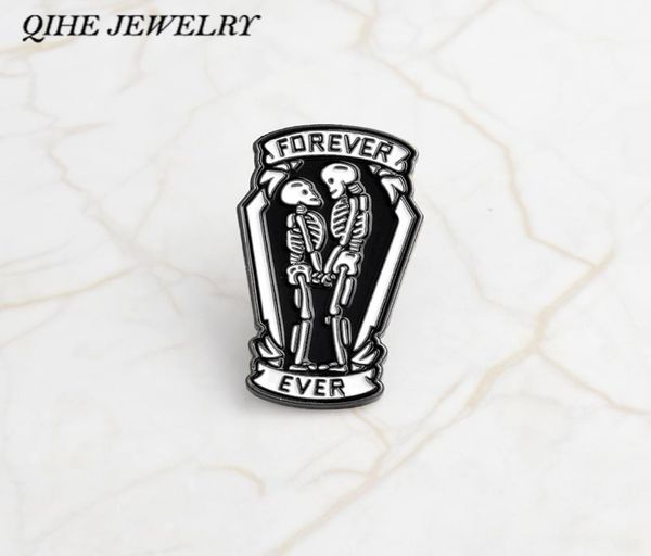 

qihe jewelry punk pins black coffin with skeleton couple inside forever and ever gothic pin gift for boyfriend girlfriend8799416, Gray