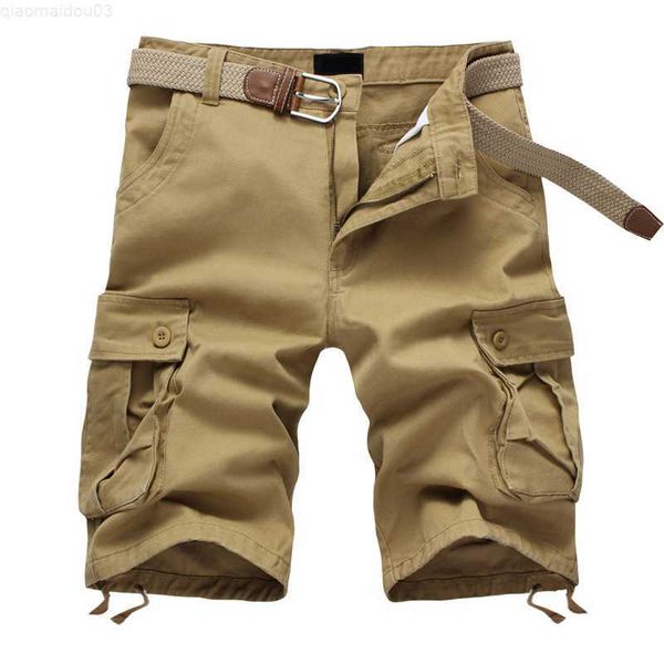 

men's shorts summer cotton cargo shorts men multi pocket solid color mens casual shorts fashion military knee length short pants no bel, White;black