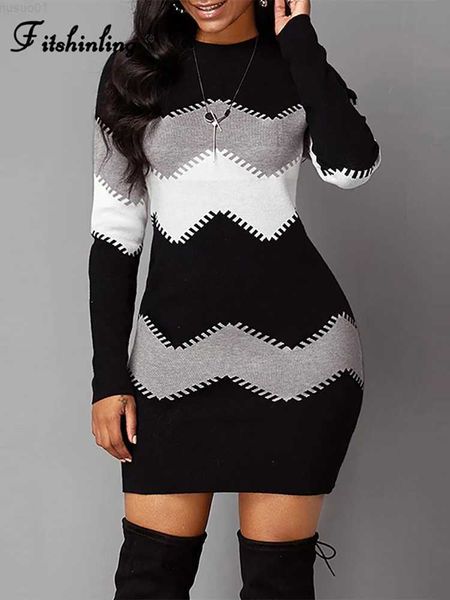 

women's sweaters fitshinling casual new knit sweater dress female clothing striped slim bodycon dress for women fashion vestidos femme, White;black