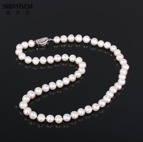 

chokers shinygem natural 79mm freashwater pearl chocker near round white women necklaces classic wedding jewelry elegant necklace3648453, Golden;silver