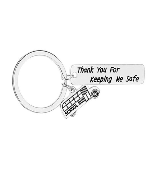 

funky lettering student key rings school bus thank you for keeping me safe women men keychain jewelry friend gift3971882, Slivery;golden