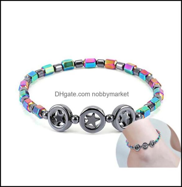 

anklets jewelry magnetic oval hematite stone bead bracelet rainbow color women summer beach health energy healing model foot drop 7870083, Red;blue