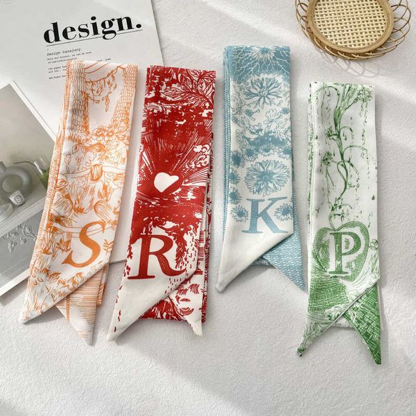 

korean version of the new 26 letter thin narrow strip silk binding bag with hand gift bandage lace hair band small scarf, Blue;gray
