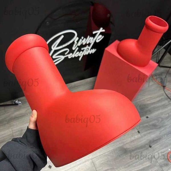

mschf big red boots 2023 astro boy boot cartoon fashion mens women rainboots thick bottom rubber platform oversized shoes knee boots round t, Black