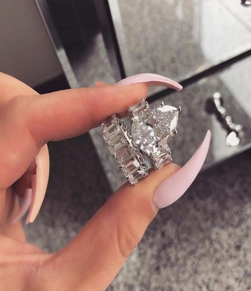 

10ct large diamond ring stunning luxury jewelry 925 sterling silver couple rings water drop pear cut z women wedding bridal ri6022268, Slivery;golden