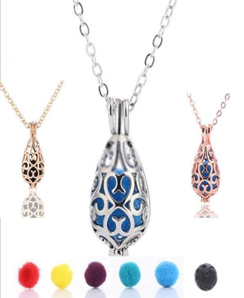 

fashion 10mm black lava stone pendant waterdrop heart aromatherapy essential oil diffuser necklace for women party jewelry9361645, Silver