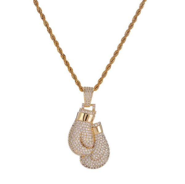 

hip hop bling boxing gloves pendant necklace with rope chain gold silver color iced out cubic zircon jewelry8714212