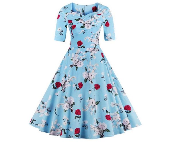

womens 1950s plus size s4xl vintage short sleeve dress rose foral print elegant evening party swing dress dk3033mx2173198, White;black