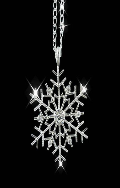 

new year christmas gift fashion shiny rhinestone snowflake necklace pendants chain long necklace jewelry women3406868, Silver