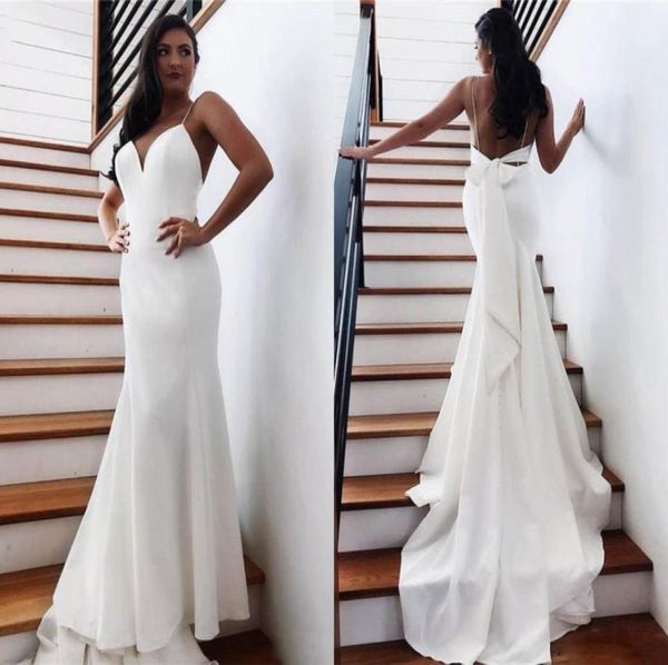

mermaid wedding dress 2020 vestidos de novia spaghetti straps soft satin bridal gown elegant backless wedding dresses9162026, White