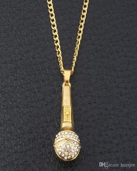 

bling bling hip hop jewelry ice out music stereoscopic microphone pendants necklaces plated gold chain necklace6725171, Silver