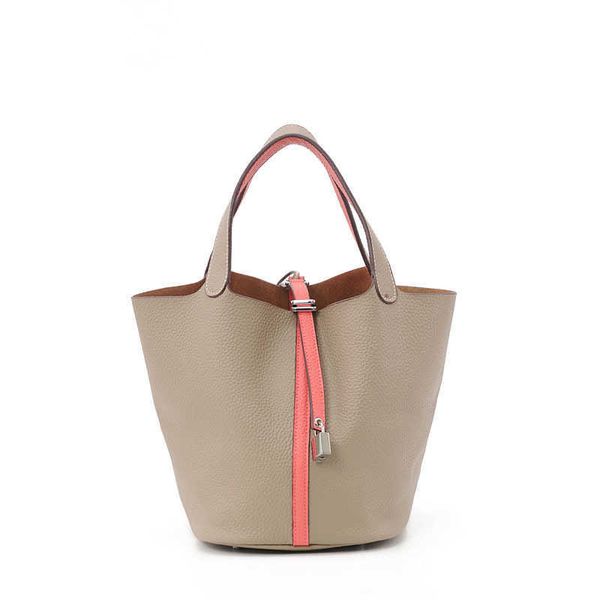 

high original h ermes vegetable basket bags online shop bucket bag 2023 spring new real leather women's litchi grain portable with real