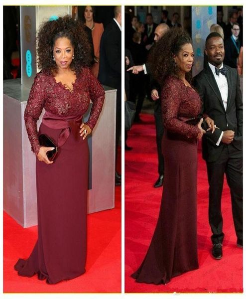 

oprah winfrey burgundy long sleeves lace modest mother of the bride evening dresses custom plus size celebrity red carpet gown1100425, Black;red