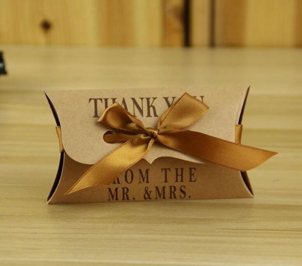 

kraft paper pillowsquare candy box rustic wedding favors candy holder bags wedding party gift boxes with ribbon 100pcslot5229282
