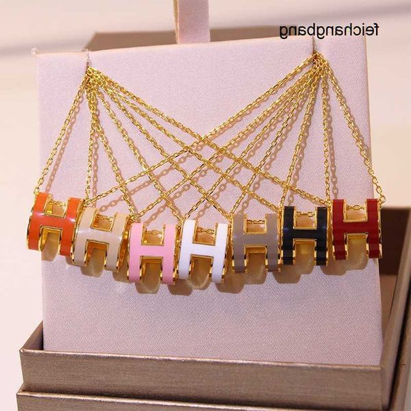 

casual h ermes designer necklace h letter titanium steel personalized fashion crowd enamel pendant stainless clavicle chain net red popular, Black