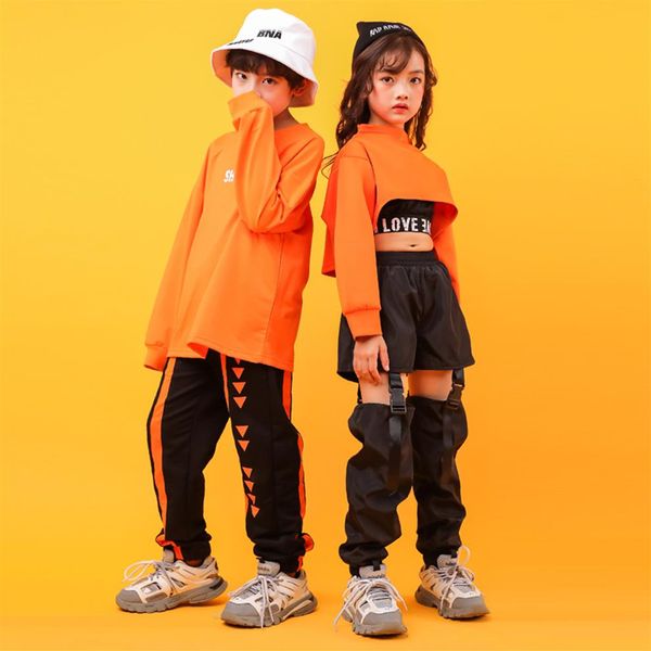 

kid cool hip hop clothing outfit sweatshirt shirt crop hollow causal pants for girl jazz ballroom dance costume clothes wear319i, Blue
