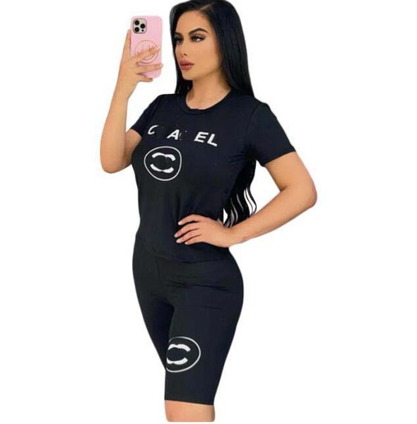 

2023 designer jogger suits brand tracksuits summer women outfits two piece sets short sleeve t-shirt and shorts casual fitness sportswear bl, White