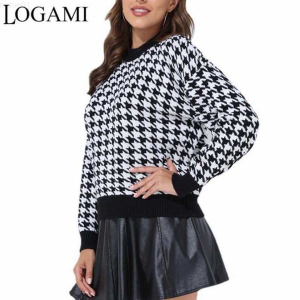 

women's sweaters logami geometric plaid knitted pullovers and sweaters women casual retro pullover sweater elegant jumper l230718, White;black