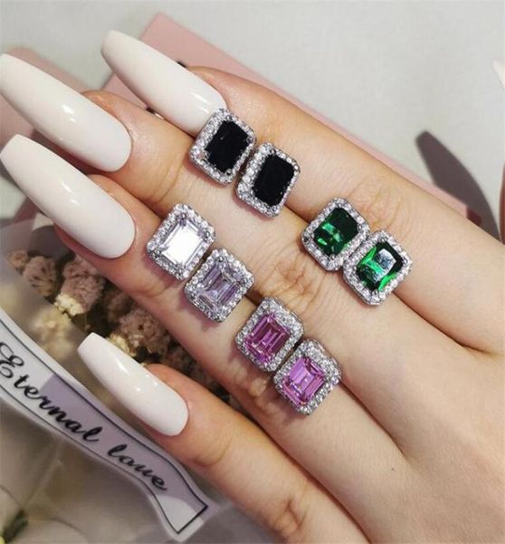

choucong brand stud earrings luxury jewelry 925 sterling silver emerlad cut 5a cubic zircon 4 style cz diamond gemstones party wom8936655, Golden;silver
