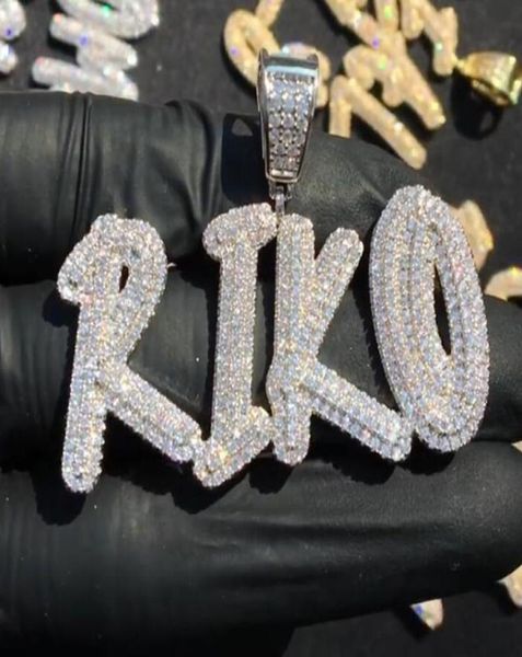 

custom name a z double layer stones cursive letters pendant necklace for men women gifts cubic zirconia necklace hip hop jewelry1648813, Silver