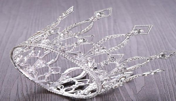 

vintage rose gold round crystal tiara queen crown for bridal headpiece diadem prom jewelry wedding hair accessories y2008071172183, White;golden
