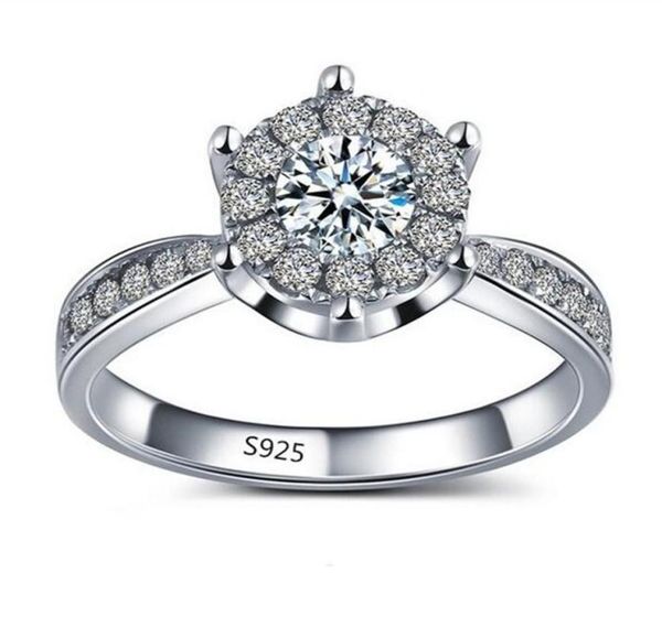 

luxury jewelry 925 sterling silver round cut white z cz diamond gemstones eternity women wedding engagement band ring for love6589222, Slivery;golden