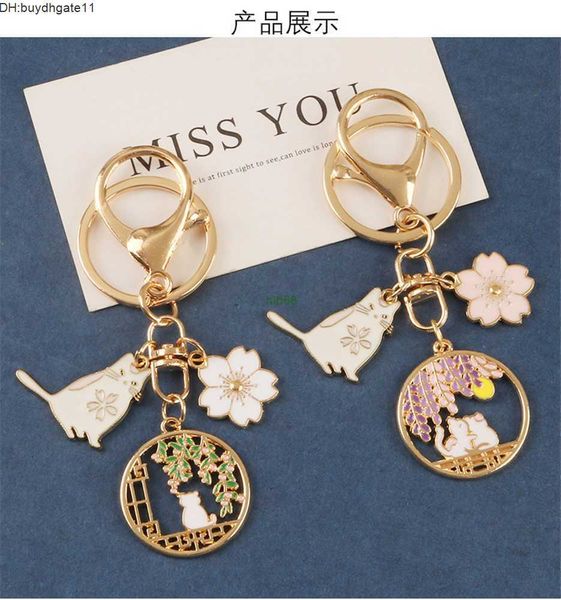 

l7yt keychains lanyards cute cartoon lucky cat keychain for women girl round pendant keyrings flower keychains bag key pendant jewelry gift, Silver