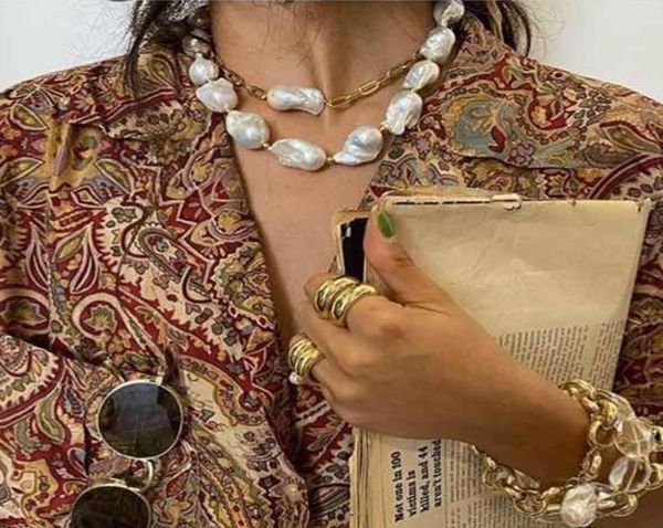 

jewelry pendants beaded necklaces crossborder personality alloy doublelayered shaped pearl necklace twopiece set baroque hipho6853339, Silver