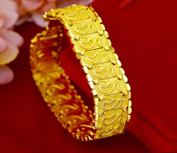

fashion dragon design men bracelet 20mm wide wrist chain link 18k yellow gold filled solid jewelry gift3314185, Black