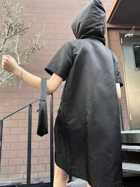 

summer women hooded short-sleeved dress, hooded head half zipper slim casual personality, fashion casual everything., Black;gray