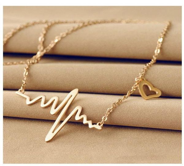 

fashion simple notes ecg heartbeat frequency female pendant clavicle chain necklace heart feel pendants sweater necklace women7860164, Silver
