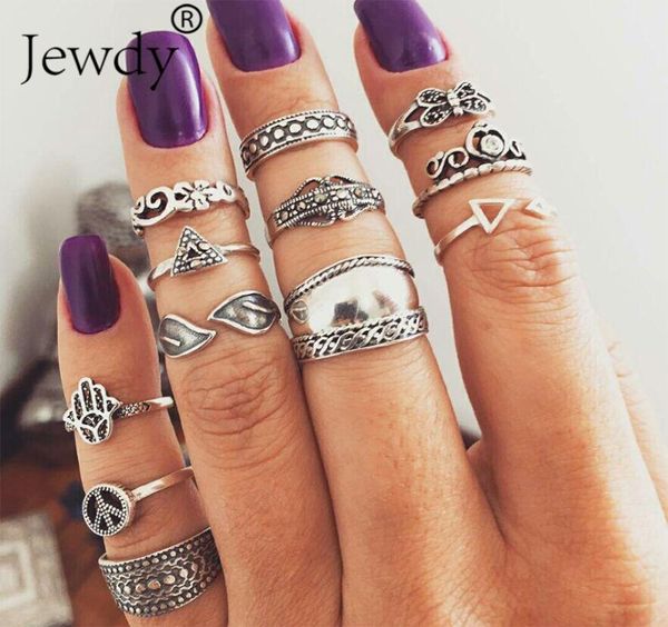 

12 pcsset crown lotus silver midi finger ring set for women vintage boho knuckle party rings punk jewelry gift for girl2693556