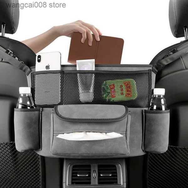 

car tissue box leather car organizers and storage bag between front seats auto consoles organize tissue water cup net pocket barrier of pet