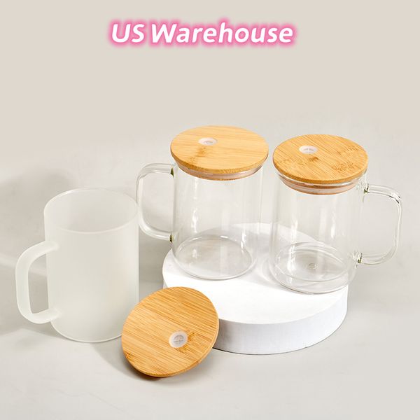 

us warehouse sublimation 17oz glass beer mug with bamboo lids coffee tumbler bottle with handle and straw summer drinkware juice cup z11