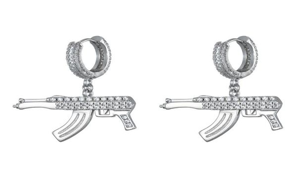 

men women personality earrings gold silver color ice out bling cz gun earrings for girls women nice gift4559596, Golden;silver