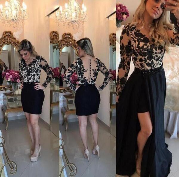 

2019 cocktail dress lace appliques long sleeves semi club wear homecoming graduation party gown plus size custom made8432087, Black
