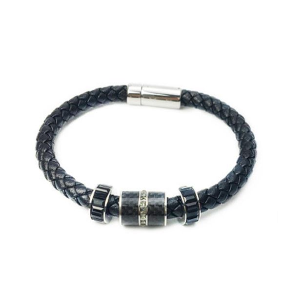 

popular lovers bracelet titanium steel cnc carved black leather rope transfer pearl leather rope button man and woman bracelets2293365, Golden;silver